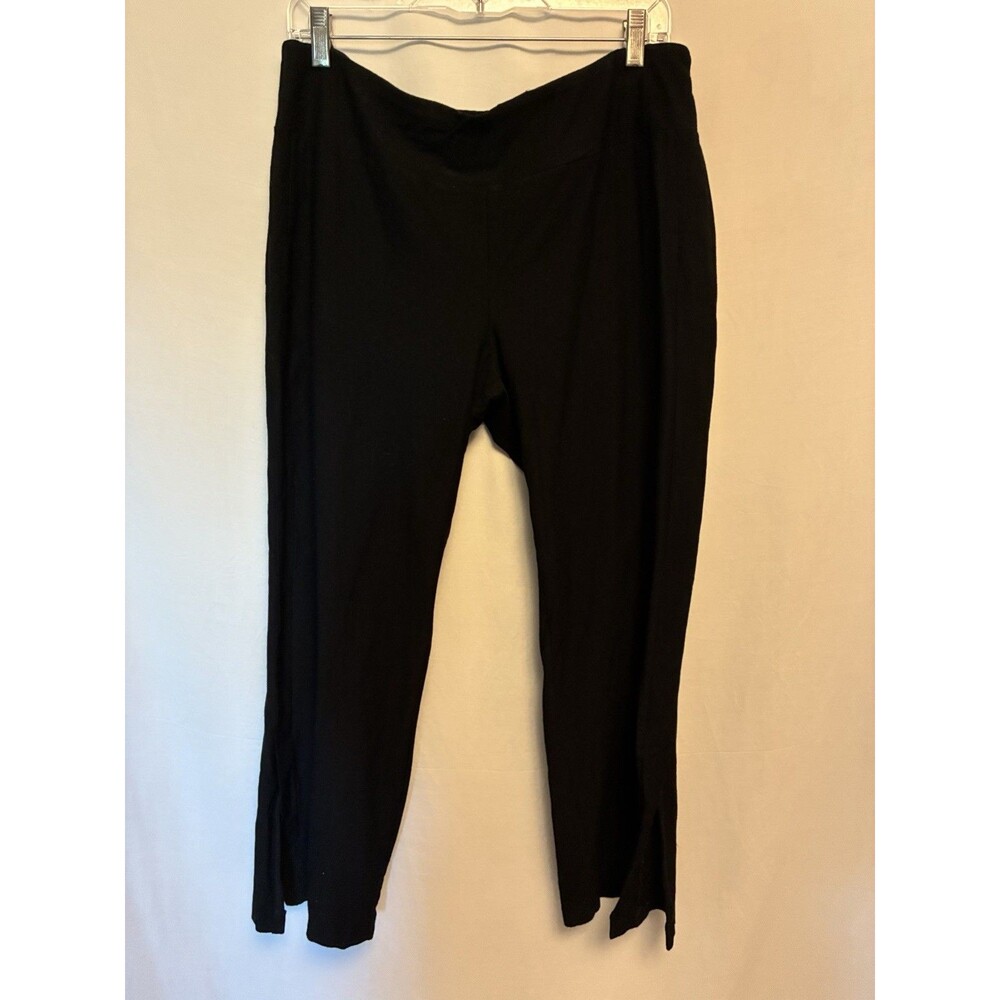 Eileen Fisher Women's Black size L pull on crepe pants stretch slit Ankle